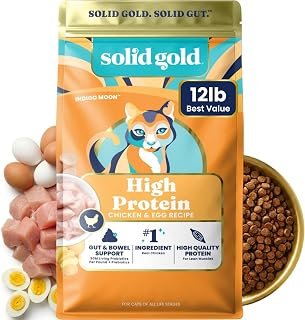 Solid Gold High Protein Chicken Dry Cat Food, for Cats & Kittens, 12lb | High Protein Cat Food, Low Carb Cat Kibble w/High Fiber, Omega 3, & Probiotics for Gut Health & Digestion - For All Ages